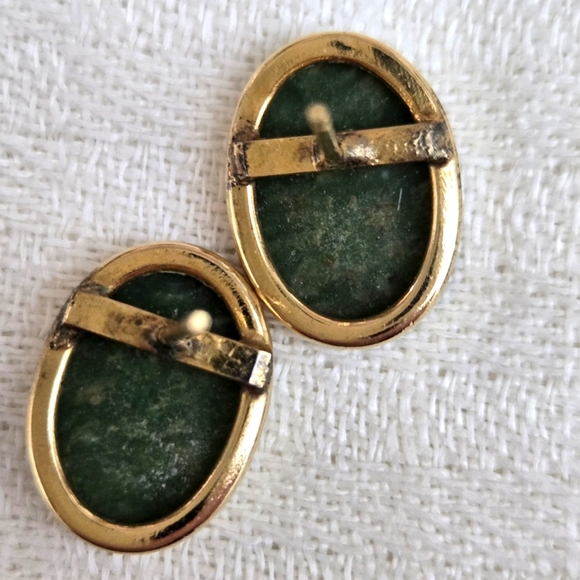 Vintage Gold Plate 925 Sterling & Jade Earrings w/Posts - Picture 4 of 7